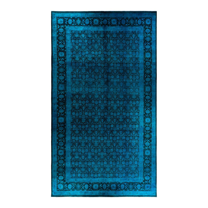 Tapis unique noué à la main Vibrance - bleu, 12 pi 1 po x 21 pi 6 po
