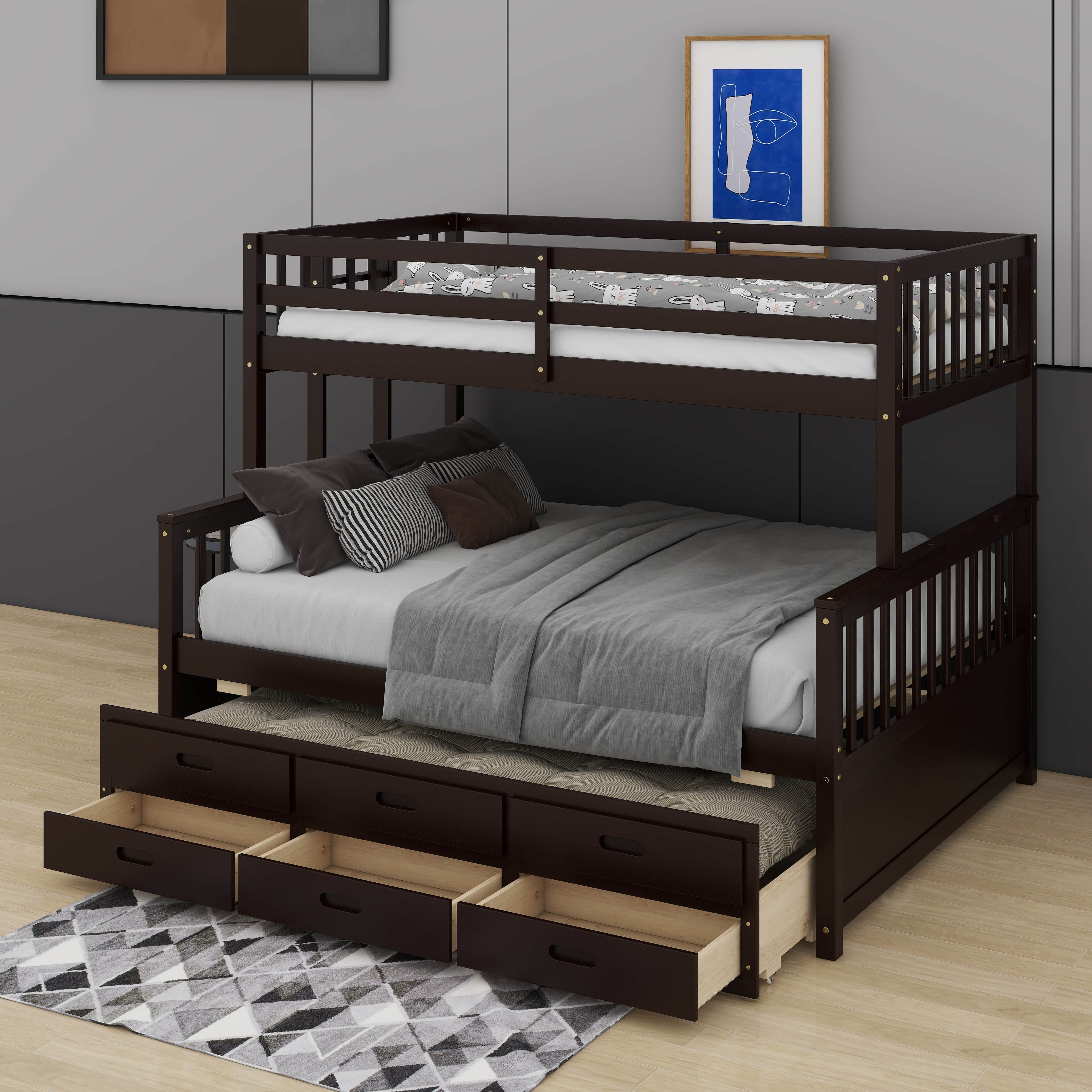 Latitude Run® Twin Over Full Bunk Bed With Drawers And Trundle ...