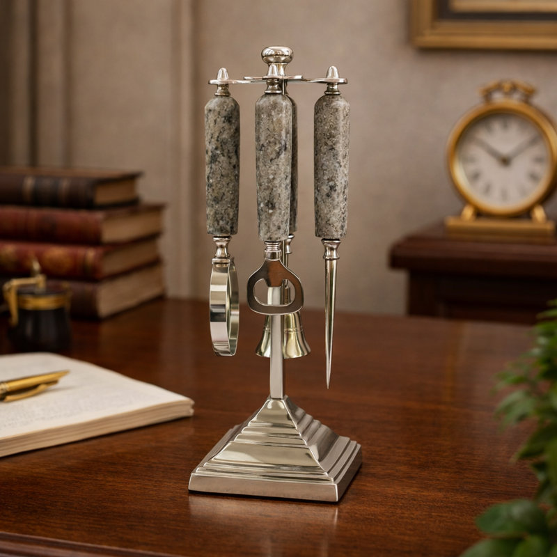 Stylish Office Accessory Sculpture For Home Decor - Modern Decorative Objects And Desk Organizer With Marble Handle - Style With Statues And Figurines - 13"