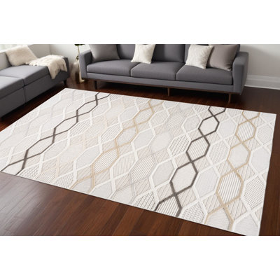Tapis abstrait crème et beige 8 pi x 11 pi