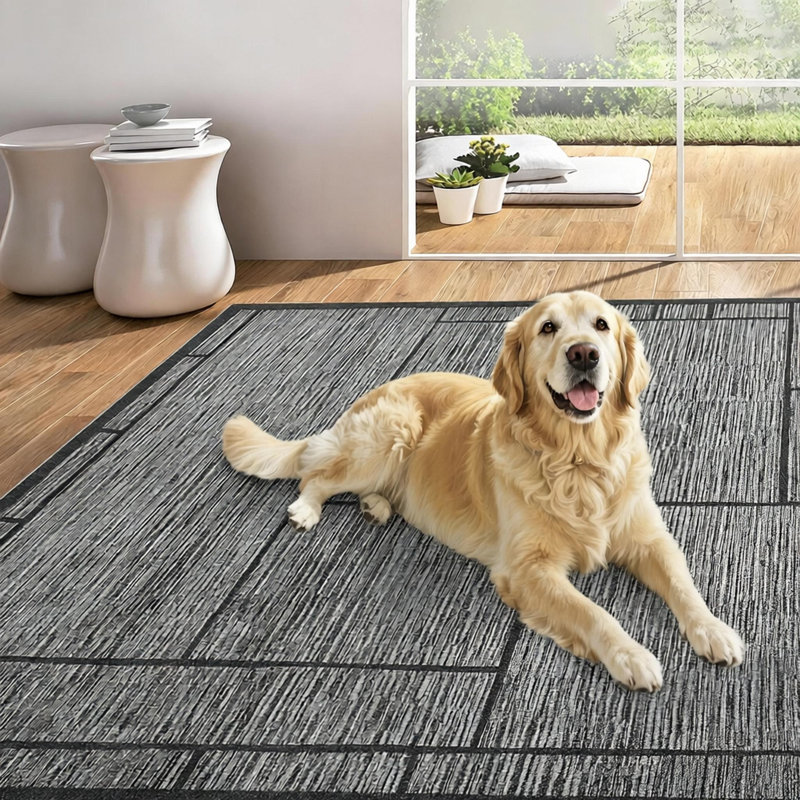 Tapis géométrique lavable pour le salon et la chambre à coucher, Grey, Rectangle 9' x 12'