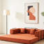 Lit en velours côtelé orange à 3 places avec structure de forme fixe, coussin cylindrique, canapé de plancher pour le salon, mousse à mémoire de forme douce, dossier coussiné, salon à délicatesse, accoudoirs carrés à haute densité, décontracté