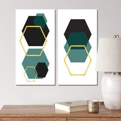 «Abstract Geometrics in Green and Gold III», ensemble de 2 peintures