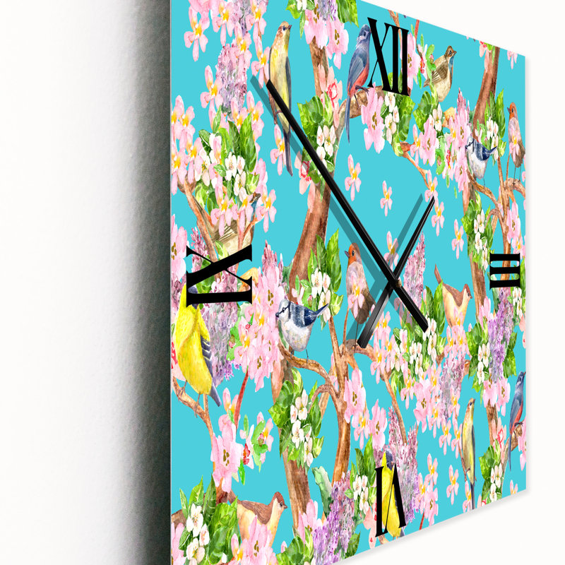 Petits oiseaux assis sur une horloge murale Spring Flow, Moyen