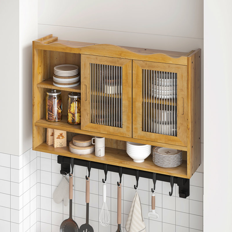 Armoire coulissante 35,4 "à 2 portes avec trois niveaux d'espace de rangement, convenant aux salles de bain, cuisines, salles à manger, naturel