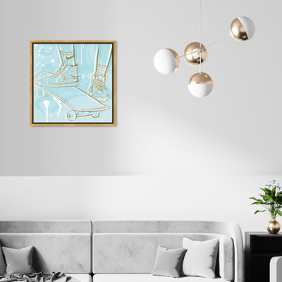 Pastel et planche à roulettes dorée - peinture sur toile