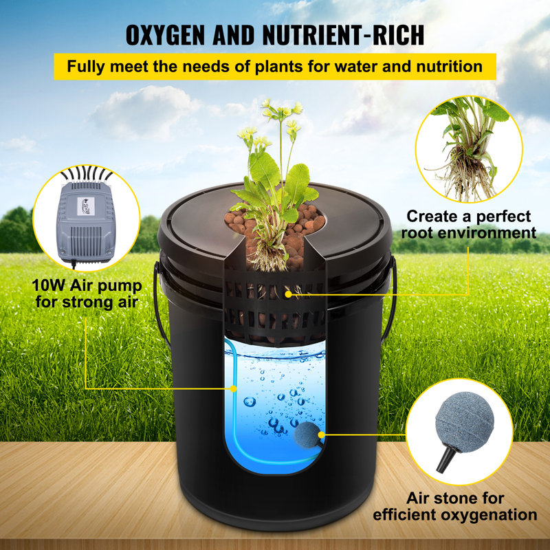 Black 5 Gallon 4-Bucket Hydroponic System for Indoor/Outdoor Use