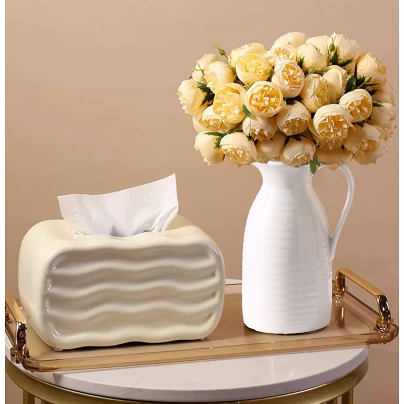 Farmhouse Pitcher Vase,Ceramic Decrative Pitcher Vase, White