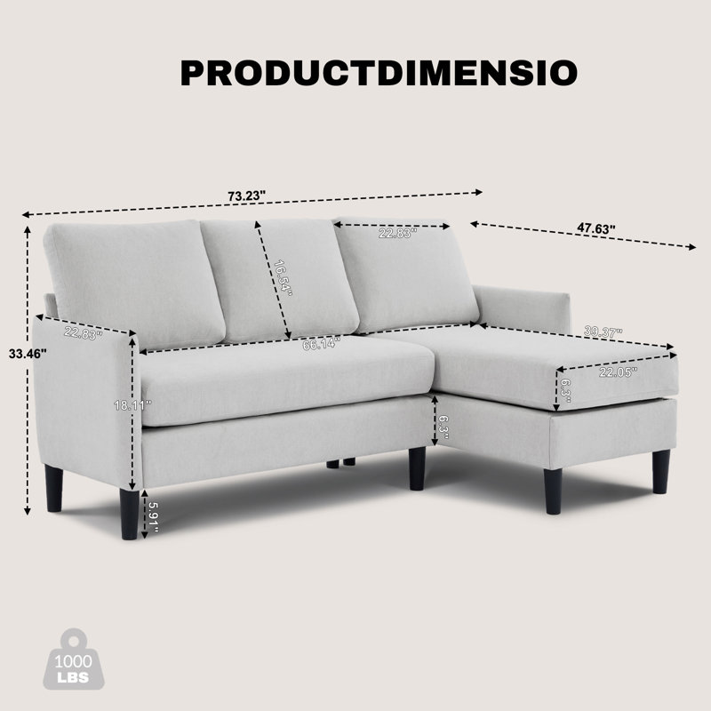 Canapé modulaire rembourré avec méridienne, Mélange de lin gris