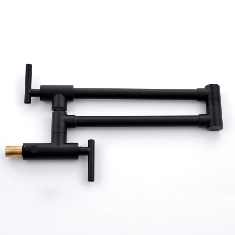 Kitchen Faucet - Brass Pot Filler, Wall Mount Commercial, Black With Stretchable Double Joint Arms Commercial Filler Mounted, Black, 360 Rotatable Swing