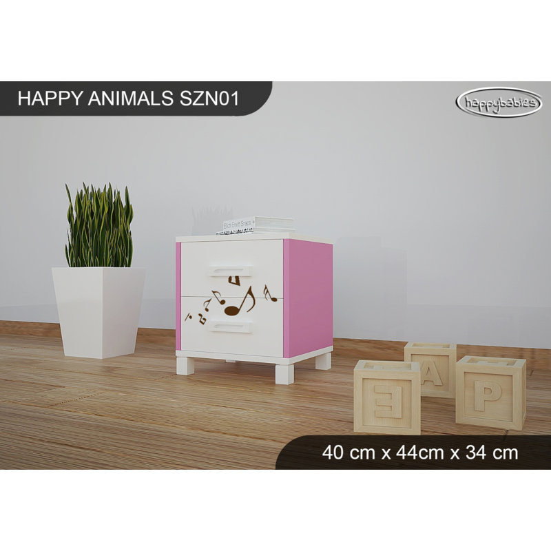 2 Drawer Nightstand, White/Pink