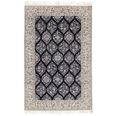 Tapis bleu marine / gris en laine / soie / coton 4 pi 11 po x 7 pi 9 po Moroccan