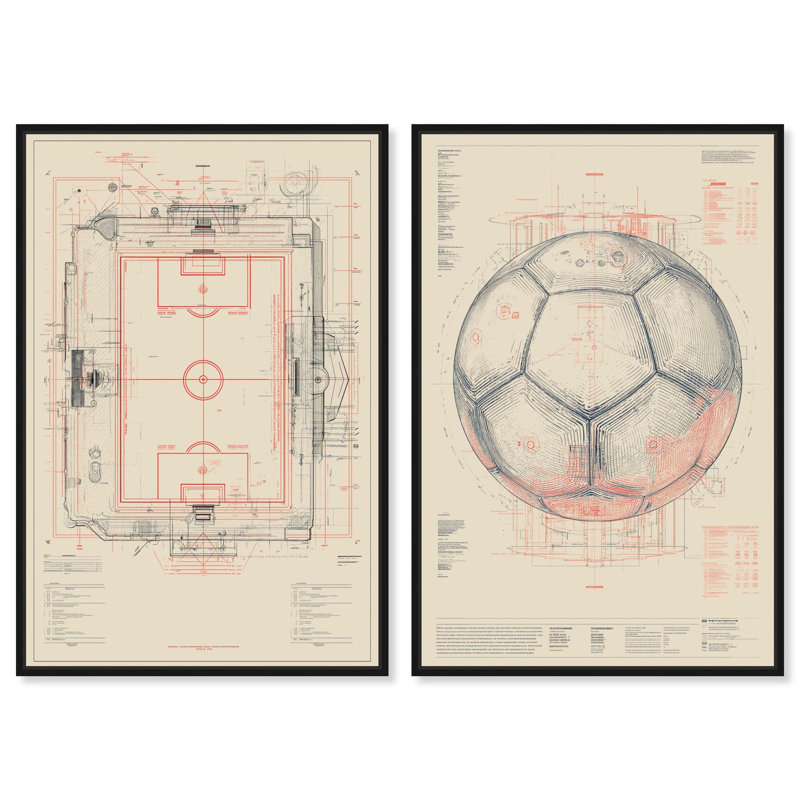 Ensemble de décorations murales sportives « Sport Blueprints » sur toile imprimée par Art Remedy, cadre noir, 10 x 15