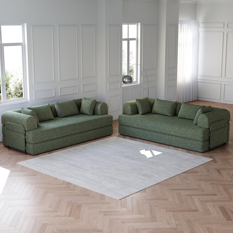 Lit escamotable de 78,7 po, canapé-lit en chenille de 2 pièces, 4 chaises longues, sièges confortables, mousse haute, sans assemblage, canapé convertible avec poche latérale et rangement