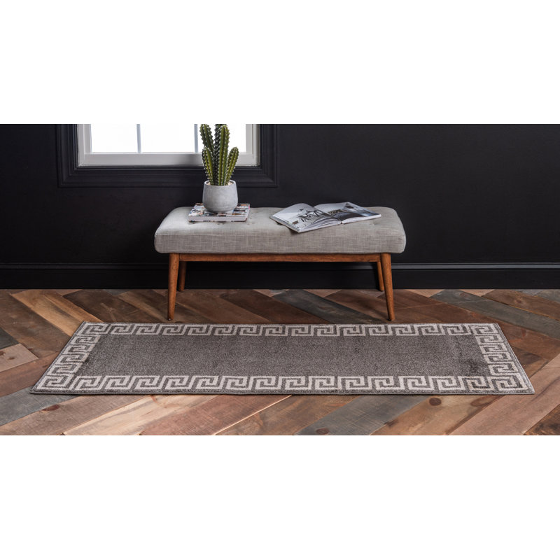 Tapis gris foncé / ivoire Balabak, Tapis de couloir 2 pi x 6 pi 1 po