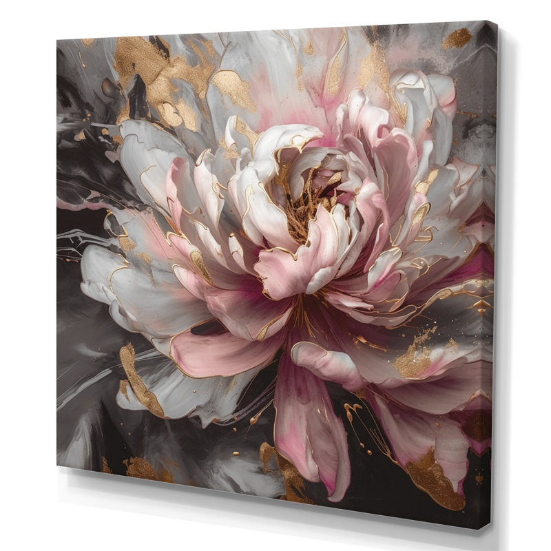 Pivoines blanches et roses en fleurs - reproduction, H 30 po x l 30 po x P 1 po, Toile tendue
