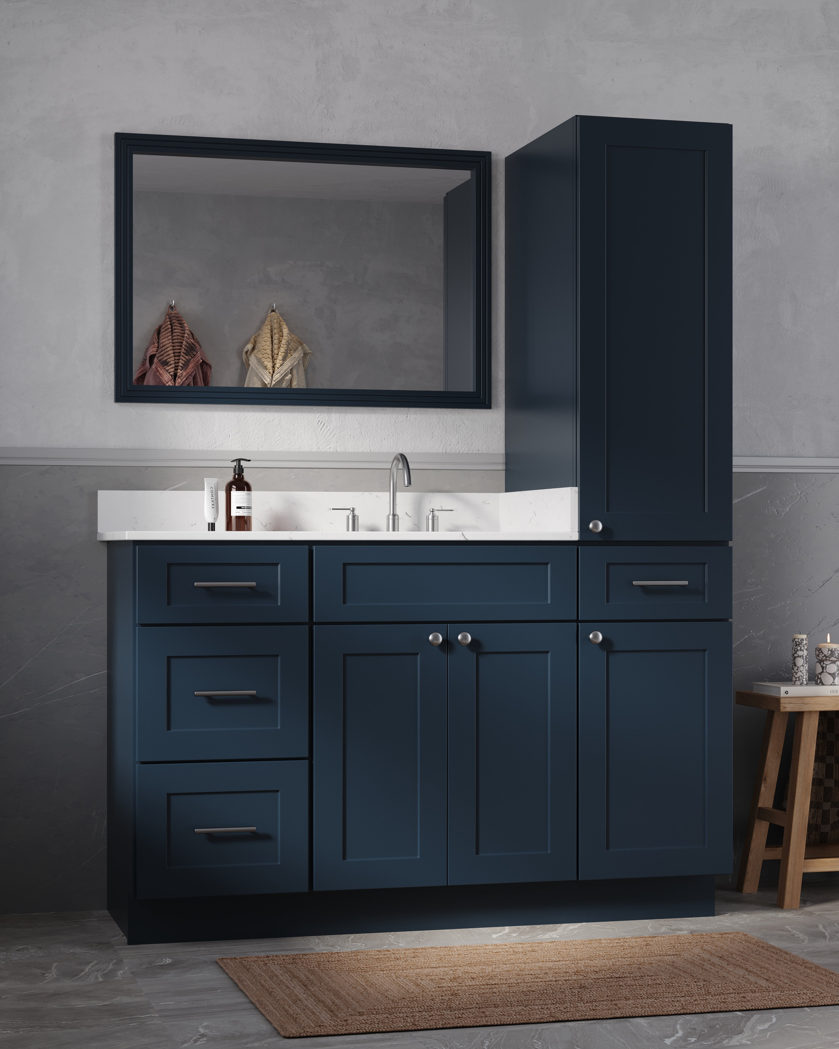 Disar 54'' Single Bathroom Vanity With Right Linen Tall Cabinet ...
