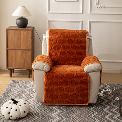 Housse antidérapante pour canapé inclinable avec motif de citrouille 3D, housse de canapé inclinable simple en peluche, protecteur de chaise pour chaises d'appoint