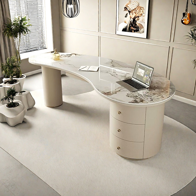 Modern Minimalist Desk Sintered Stone Desktop, 29.53” H x 62.99 ”W x 27.56 ”W