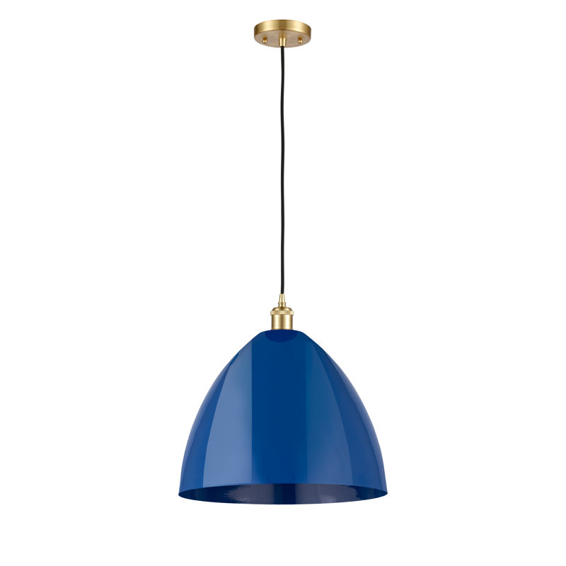 Luminaire suspendu conique 1 lumière, Bleu, Or