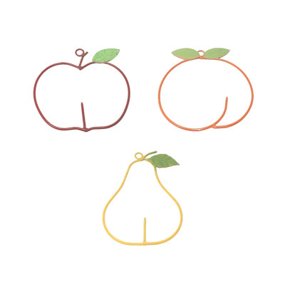 Ensemble de 3 mangeoires en métal en forme de poire pomme orange