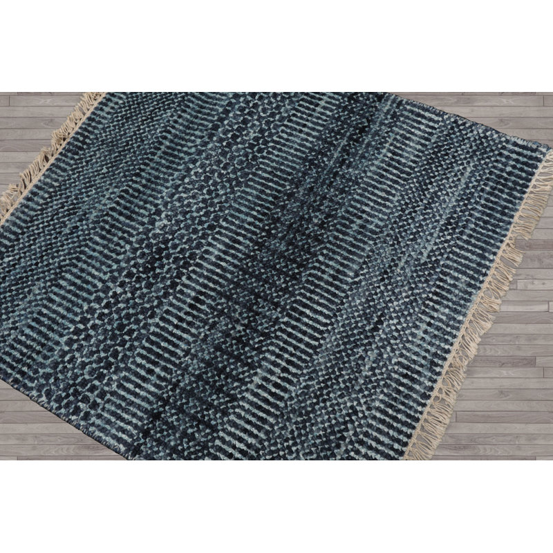 2'x2' Blue Tibetan Modern Wool and  Silk Oriental Area Rug
