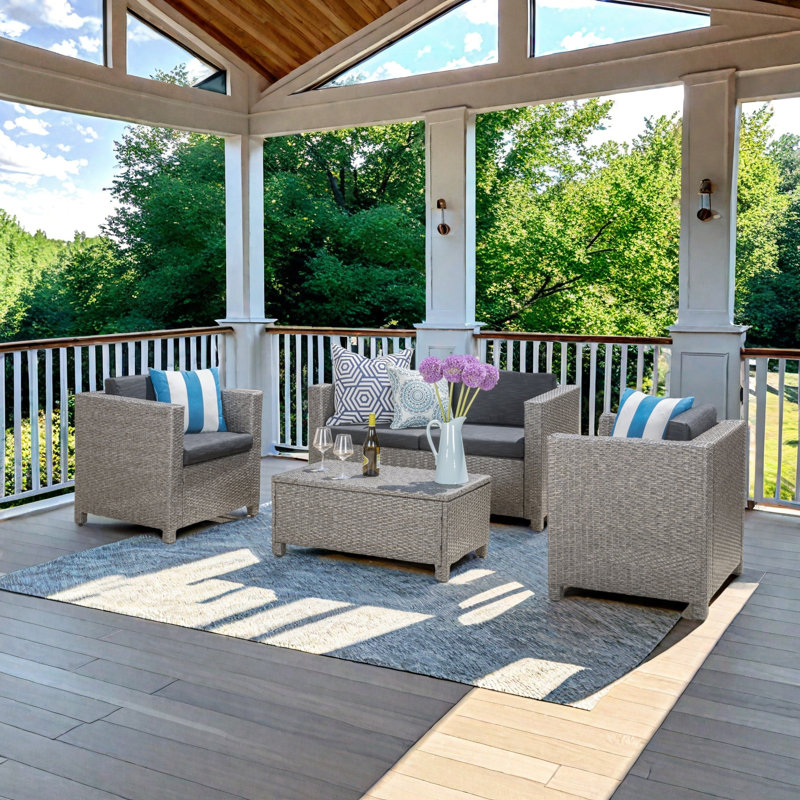 Mitchall 4 - Person Patio Conversation Set with Cushions, Gray Frame/Black Cushion