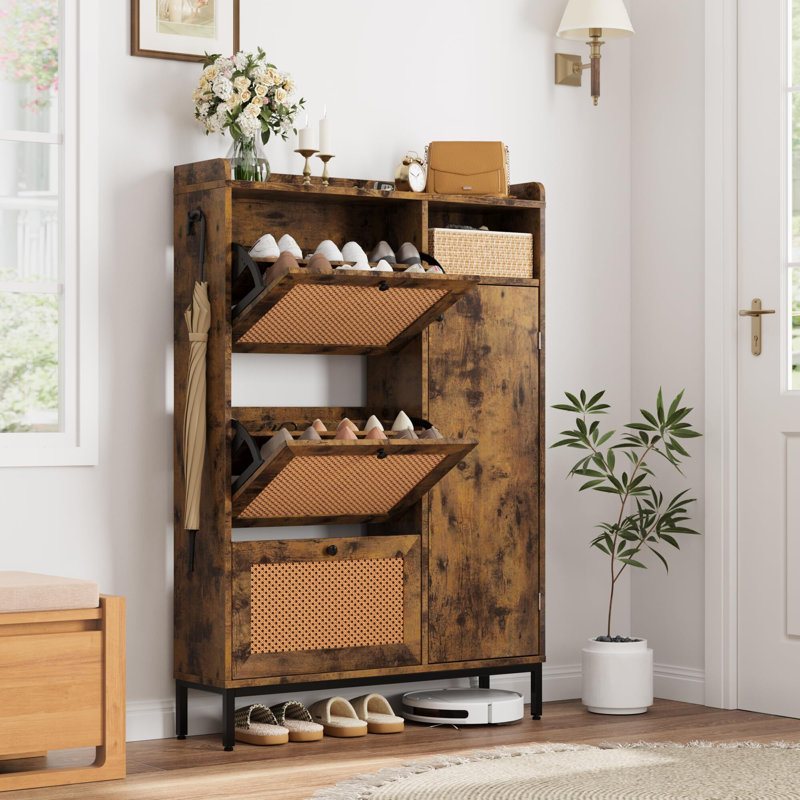 Dashae 28 Pair Shoe Storage Cabinet, Brown 
