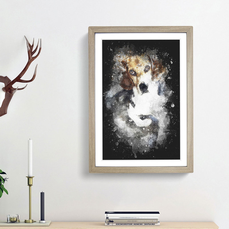 Beagle Dog - Picture Frame Graphic Art Print, Oak Framed, 33cm H x 24cm W x 2cm D