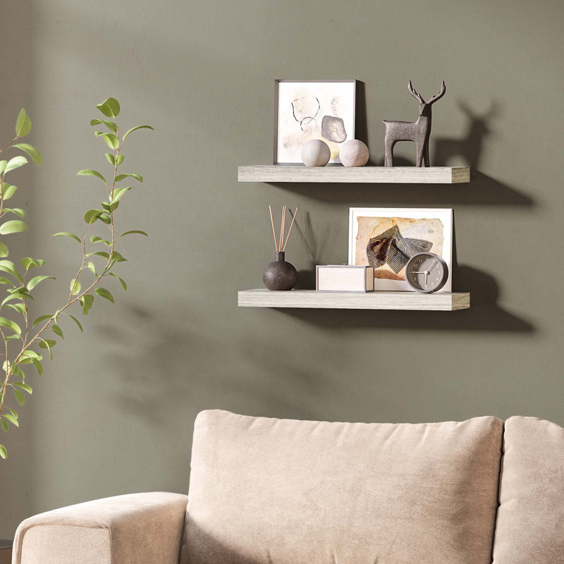 Sydney 24" W x 6" D Floating Shelves Set with Invisible Wall Mount Brackets, Grey