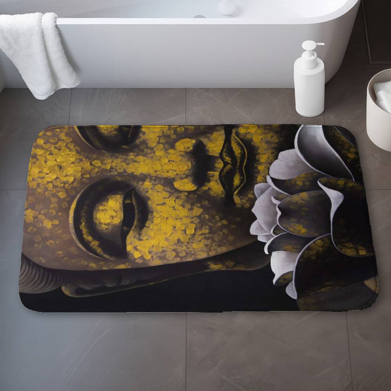 The eternal smile of buddha and his lotus Bath Mat with Non-Slip Backing - Quick Dry Memory Foam Bathroom Rug - Absorbent - Modern Plush Spa-Style - Machine Washable