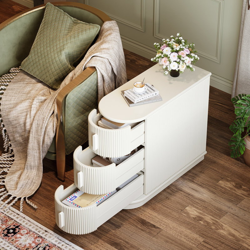 Pazmora 3 - Drawer Solid Wood End Table No assembly required, White