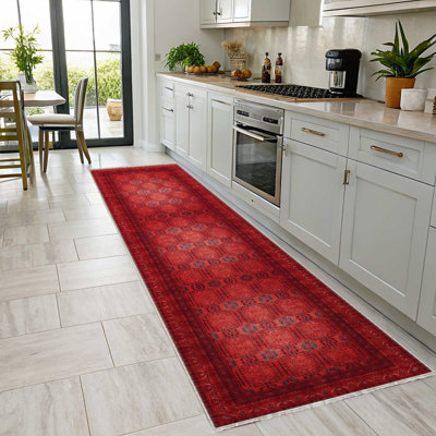 Red Burgundy Cotton Chenille Oriental Kilim Non-Slip Cotton Base Kilim