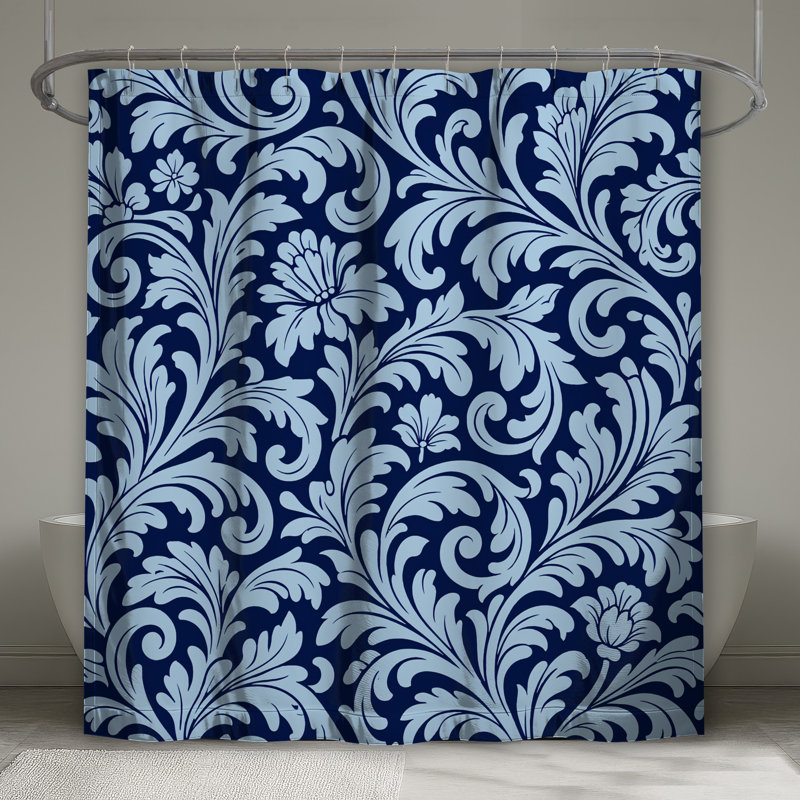 Rideaux de douche damassés à motif floral bleu extra longs, L 70 po x H 84 po