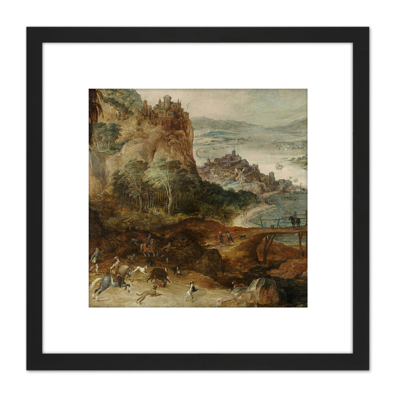 De Momper River Landscape With Boar Hunt by Joos De Momper - Single Picture Frame Painting
