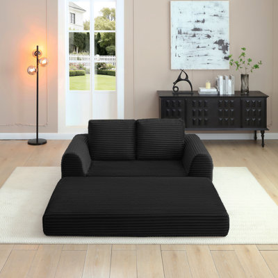 Canapé-lit pliant convertible 2-en-1, canapé-lit en velours côtelé moderne avec 2 * coussins, causeuse futon rembourrée et désossée avec lit escamotable, canapé modulaire pliant pour le salon noir