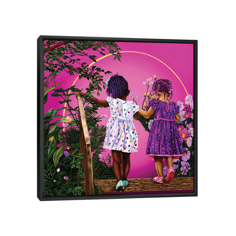 Voyage avec ma sœur-impression d’art graphique, H 37 po x l 37 po x P 1,5 po, Toile avec cadre noir, Pas de tapis