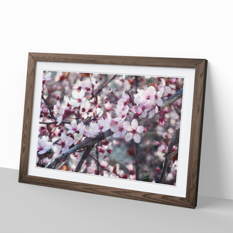 Pink Cherry Blossom Flowers Vol.8 - Framed Print, 36cm H x 48cm W x 2cm D, Walnut Framed