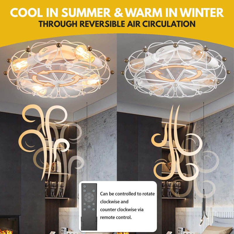 Ventilateur de plafond à profil bas avec lumières et télécommande, design industriel moderne, Doré
