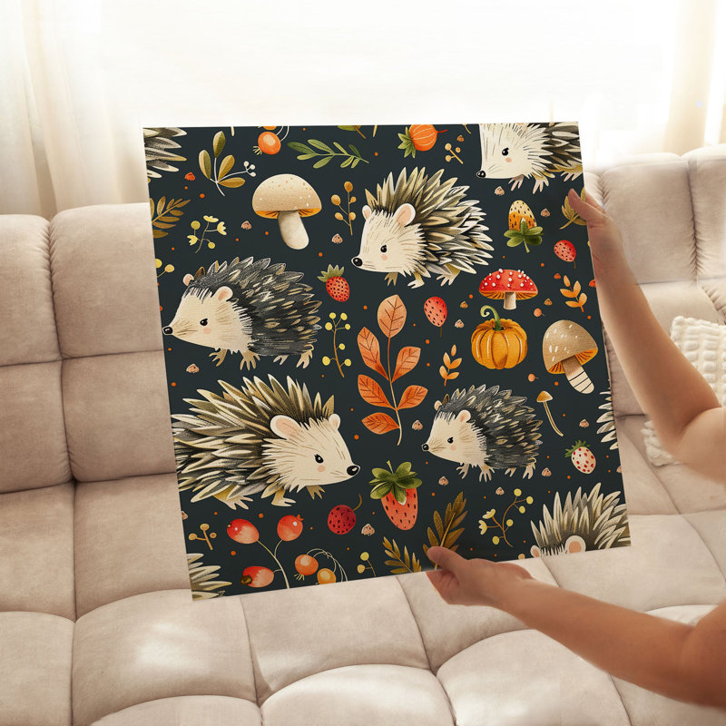 Animals Hedgehog Pattern VIII Cottage Unframed Art Print, 14" H x 14" W