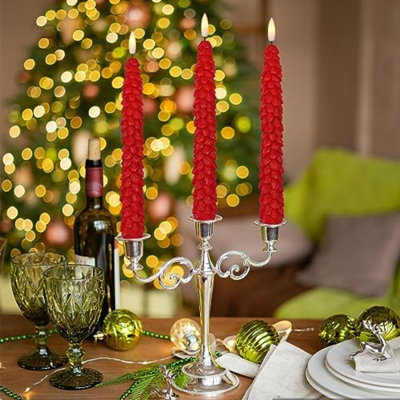 Arbre de Noël bougies effilées sans flamme scintillantes avec minuterie à distance, bougies à cire véritable à DEL, chaleureuse, décoration de Noël à la mèche 3D (rouge, 0,78 x 9,64 pouces)