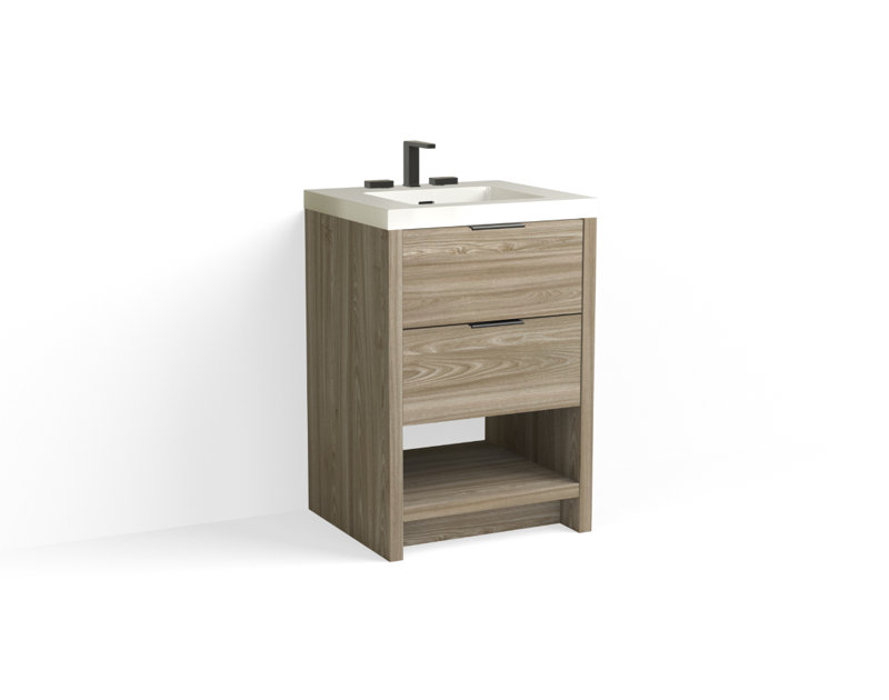 Vue 24" W Freestanding Single Bathroom Vanity, Glossy White/8" Widespread, Nimbus, Matte Black