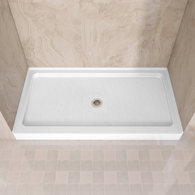 32 In. D X 60 In. W X 5 1/2 In. H Drain Single Threshold Shower Base, Center