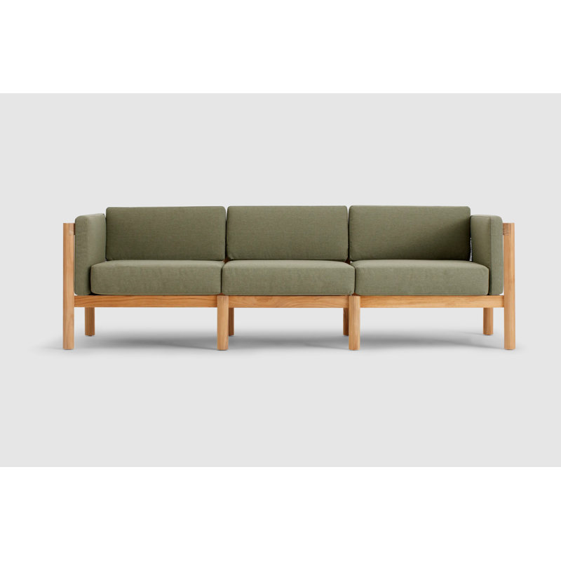 Haven Teak Outdoor Sofa with Sunbrella Cushions in Canvas, Sunbrella Leaf