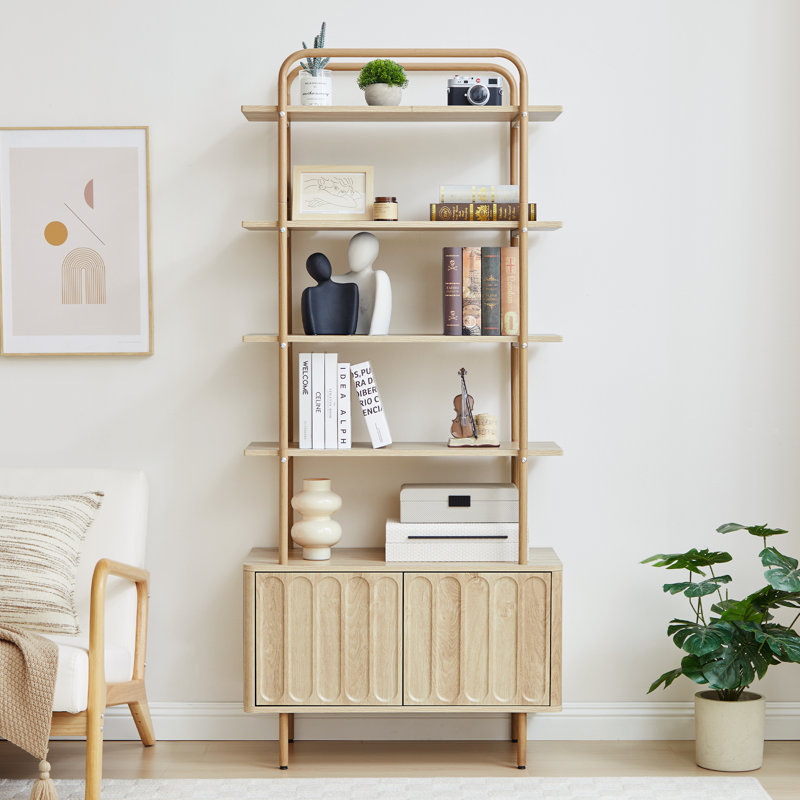70.86" Modern Bookcase, 5-Tier Book Shelf With Arched Design Storage Cabinet  For Living Room, Bedroom, Natural