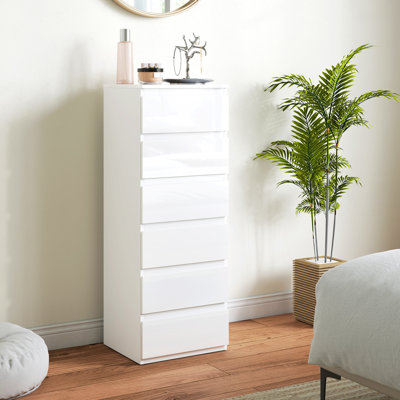 6-Drawer Chest of Drawers for Bedroom, High Gloss White