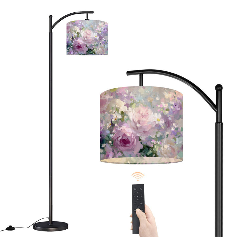 Lampe sur pied à arc avec abat-jour réglable, peinture à l'aquarelle éthérée, lampe sur pied Spring Garden