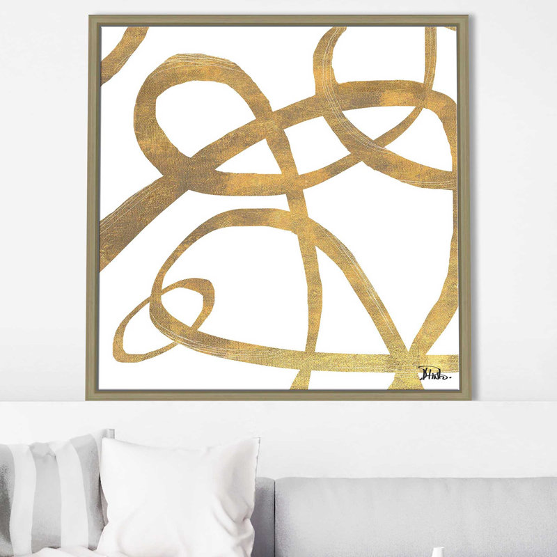 Golden Swirls Square II par Patricia Pinto - Peinture, Cadre flottant champagne, H 39,5 po x l 39,5 po x P 2 po