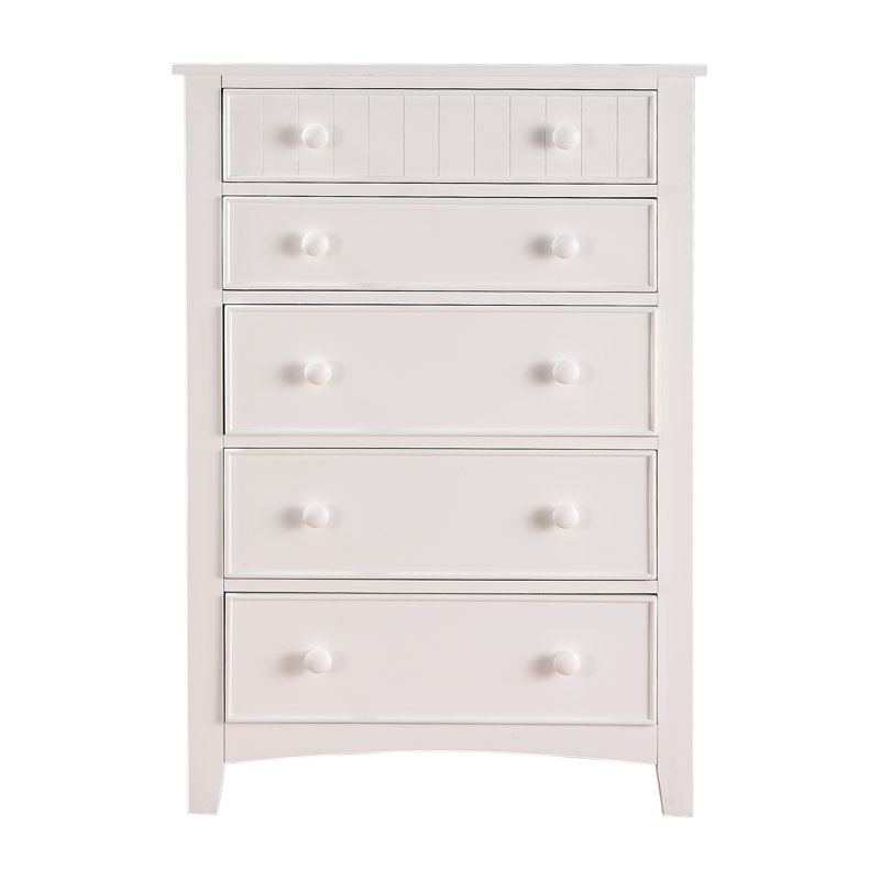Commode 5 tiroirs Alveta, Blanc