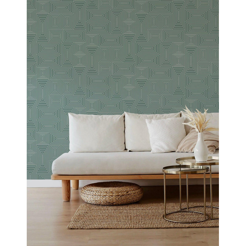 Nia 10' L x 24" W Wallpaper Roll, Teal, Faux Grasscloth